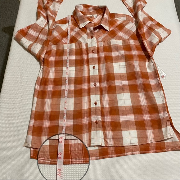 BP Women Orange Plaid Button Down Hi-Low Long Sleeve Shirt Size XS - Picture 11 of 12